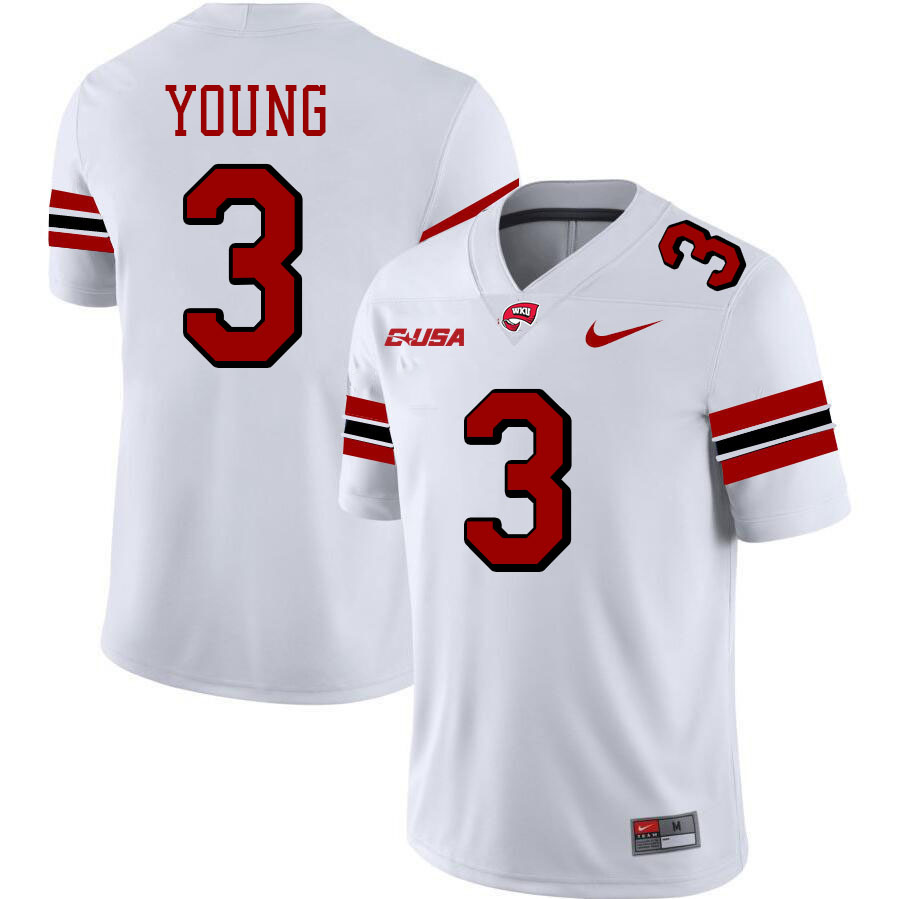 Elijah Young WKU Jersey,Western Kentucky Hilltoppers #3 Elijah Young Jersey Youth-White